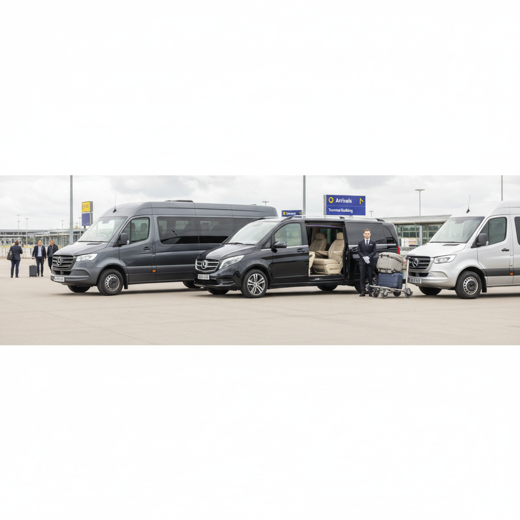 Our minibus Fleet for Bristol Transfers — executive minibus meeting a group at Bristol Airport
